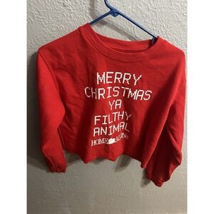 Home Alone Womens Size Large‎ Cropped Sweatshirt Long SleeveChristmas Red